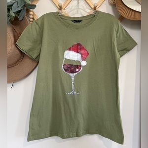 SHEIN Women's Christmas Wine Glass Printed T-Shirt